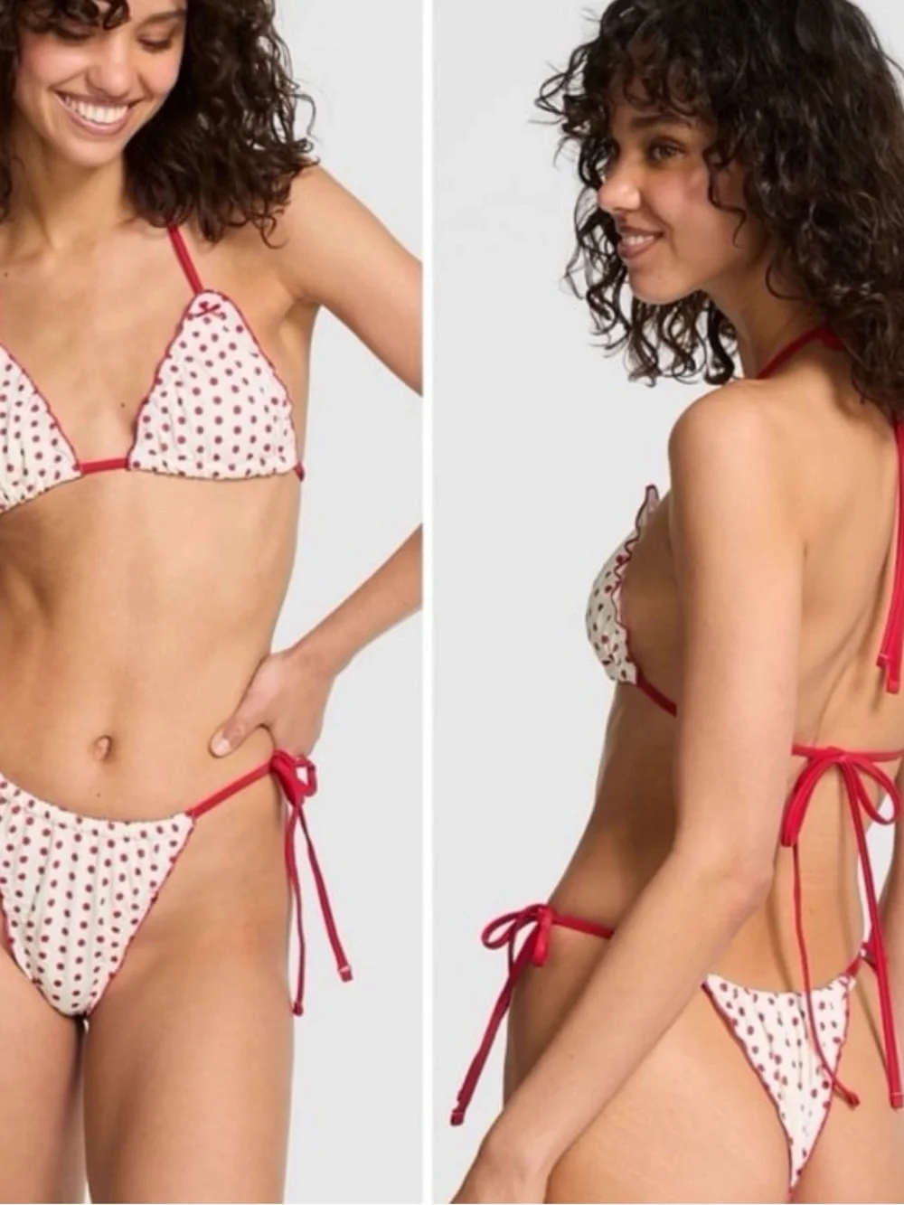 Frankie's Bikinis X VS pink Red & White Polka Dot Triangle Bikini